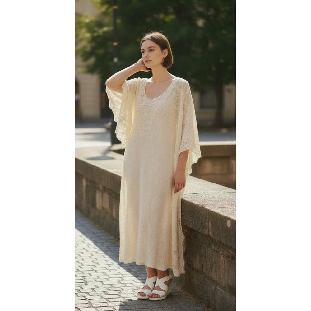 Soft Surroundings Label Noir Martinique Breeze Crochet Caftan Dress Ivory M/L - Picture 12 of 16